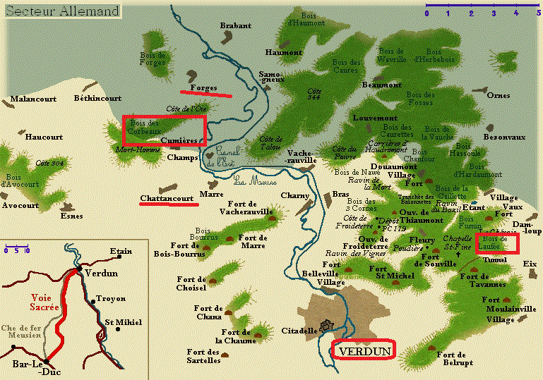 Verdun carte front mars 1916