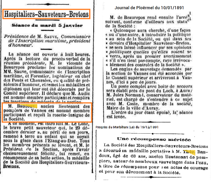 1891 BAUDOUX Théophile Hospitalier Sauveteur