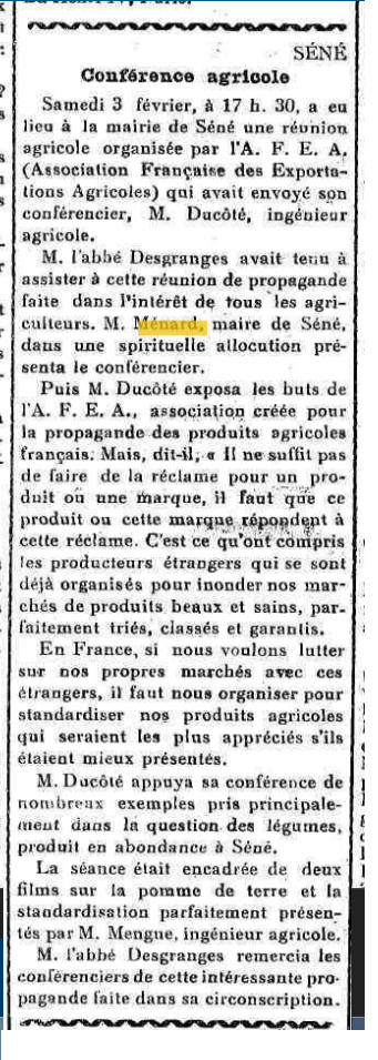 3R MENARD Conférence Agricole février 1934