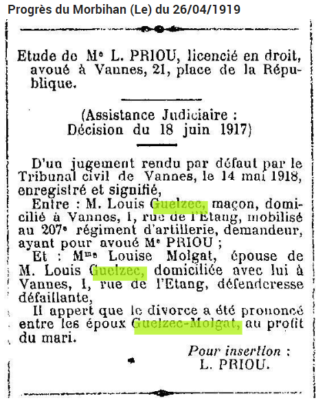 1919 GUELZEC Parents divorce