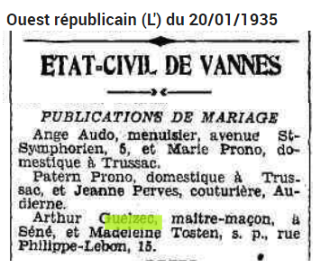 1935 01 Guelzec mariage