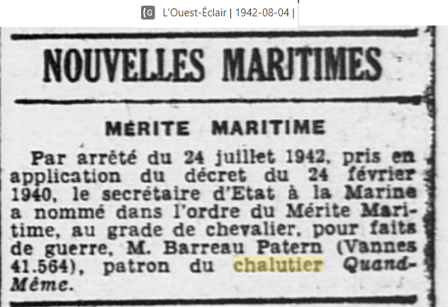 1942 Barro Merite Maritime Quand Même