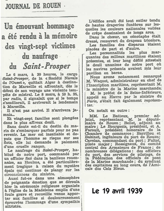 1939 COCART 19 ajournal de rouen 19 avril 1939