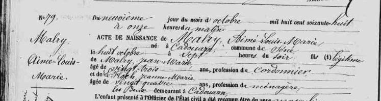 MALRY Aimé Extrait 1868