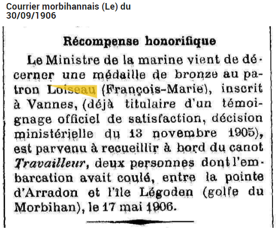 1906 juin LOISEAU décoré sauvetaur