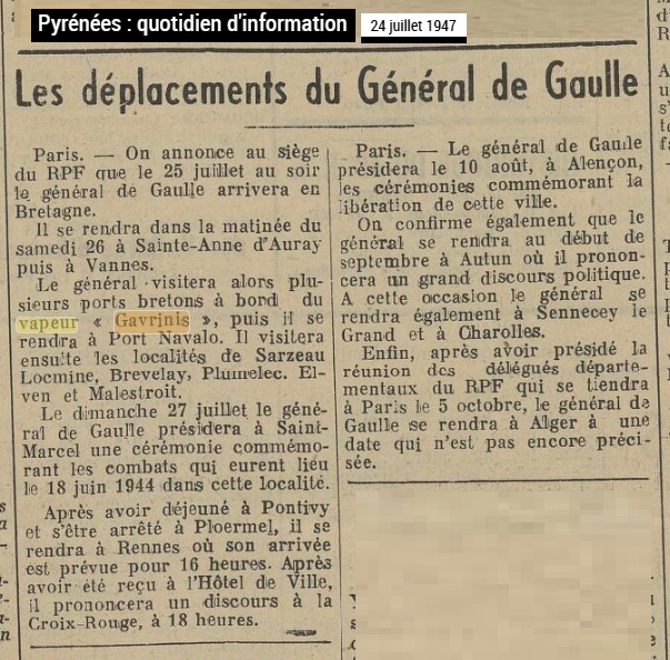 1947 07 De gaulle Gavrinis agenda