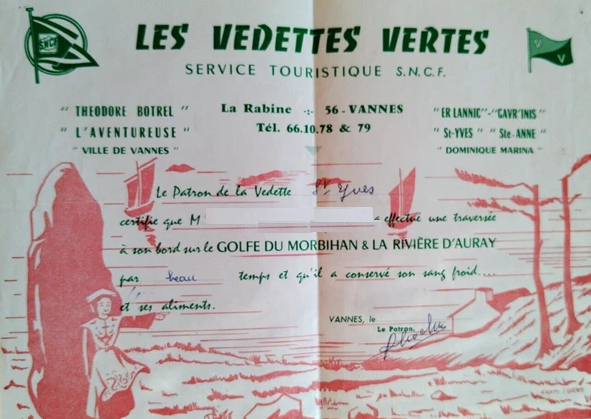 Les Vedettes Vertes Vannes Sncf Diplôme Navigation Golfe Copie